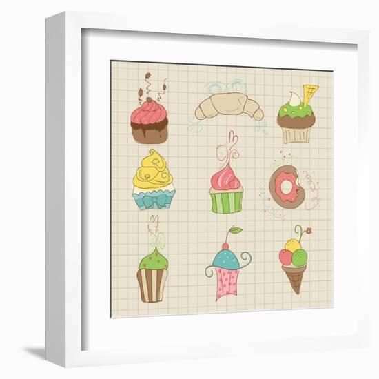 Set Of Cute Cupcakes And Desserts - For Design, Scrapbook, Invitation-woodhouse-Framed Art Print