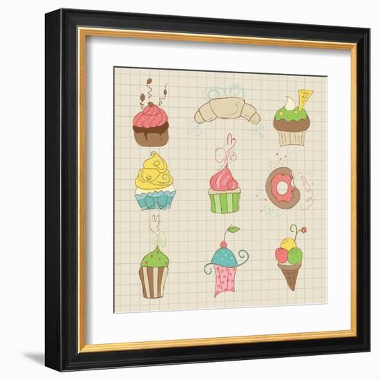 Set Of Cute Cupcakes And Desserts - For Design, Scrapbook, Invitation-woodhouse-Framed Art Print