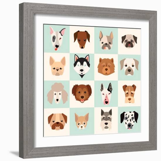 Set of Cute Dogs Icons Vector Flat Illustrations-coffeee_in-Framed Art Print