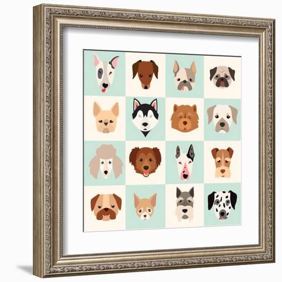 Set of Cute Dogs Icons Vector Flat Illustrations-coffeee_in-Framed Art Print