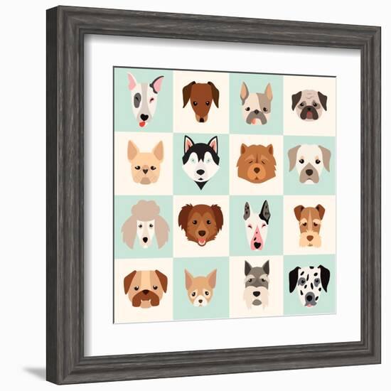 Set of Cute Dogs Icons Vector Flat Illustrations-coffeee_in-Framed Art Print