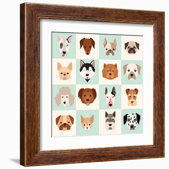 Set of Cute Dogs Icons Vector Flat Illustrations-coffeee_in-Framed Art Print