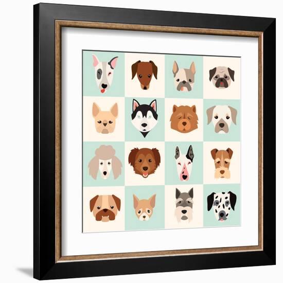 Set of Cute Dogs Icons Vector Flat Illustrations-coffeee_in-Framed Art Print