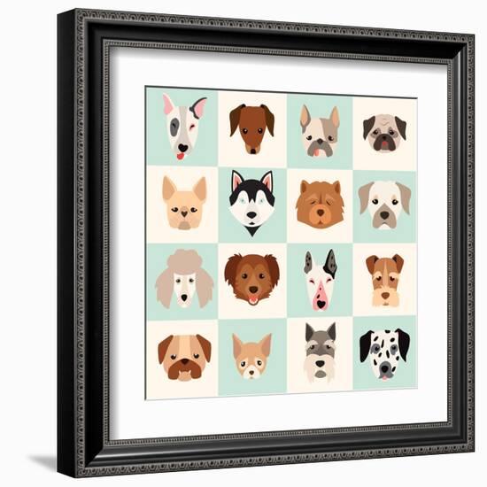 Set of Cute Dogs Icons Vector Flat Illustrations-coffeee_in-Framed Art Print