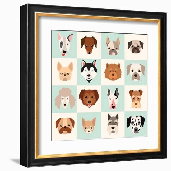 Set of Cute Dogs Icons Vector Flat Illustrations-coffeee_in-Framed Art Print