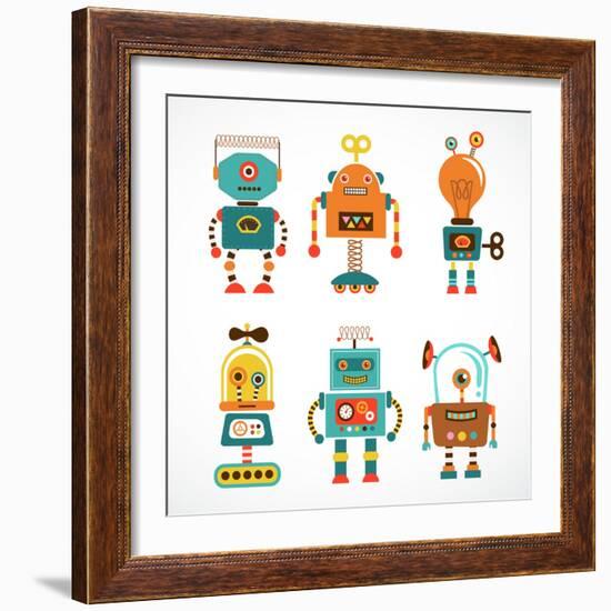 Set Of Cute Vintage Robots-Marish-Framed Art Print