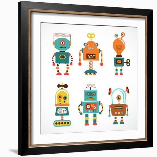 Set Of Cute Vintage Robots-Marish-Framed Art Print