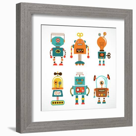 Set Of Cute Vintage Robots-Marish-Framed Art Print