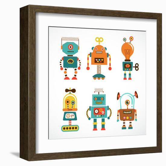 Set Of Cute Vintage Robots-Marish-Framed Art Print