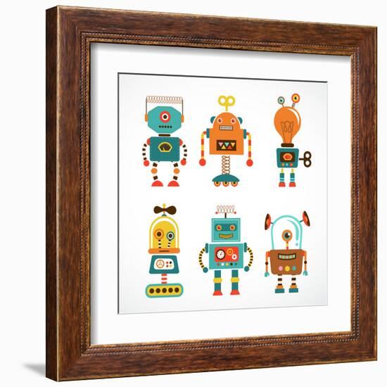 Set Of Cute Vintage Robots-Marish-Framed Art Print