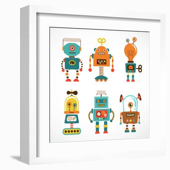 Set Of Cute Vintage Robots-Marish-Framed Art Print