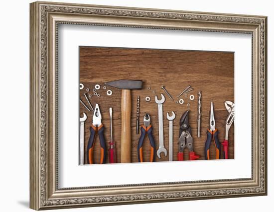 Set of Different Tools on Wooden Background-egal-Framed Photographic Print