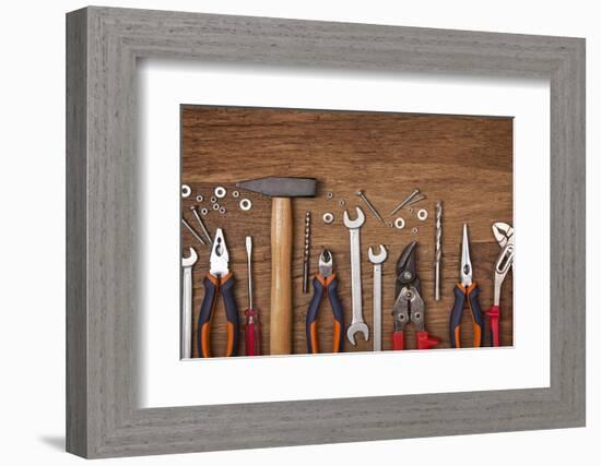 Set of Different Tools on Wooden Background-egal-Framed Photographic Print