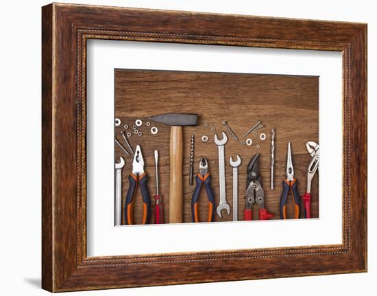 Set of Different Tools on Wooden Background-egal-Framed Photographic Print