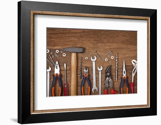 Set of Different Tools on Wooden Background-egal-Framed Photographic Print