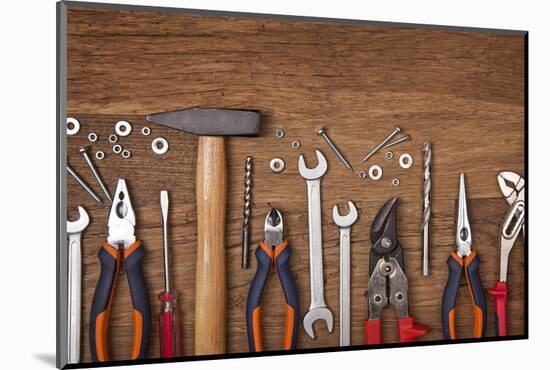 Set of Different Tools on Wooden Background-egal-Mounted Photographic Print