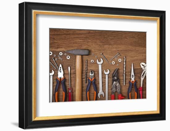 Set of Different Tools on Wooden Background-egal-Framed Photographic Print