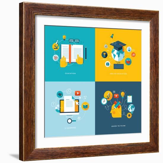 Set of Flat Design Concept Icons for Web and Mobile Phone Services and Apps-PureSolution-Framed Art Print