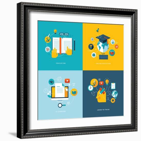 Set of Flat Design Concept Icons for Web and Mobile Phone Services and Apps-PureSolution-Framed Art Print