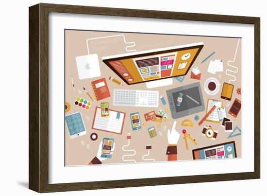 Set of Flat Design Icons. Mobile Phones, Tablet Pc, Marketing Technologies, Mobile Apps, Email, Vid-Ozerina Anna-Framed Art Print
