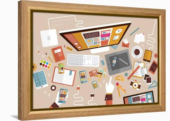 Set of Flat Design Icons. Mobile Phones, Tablet Pc, Marketing Technologies, Mobile Apps, Email, Vid-Ozerina Anna-Framed Stretched Canvas