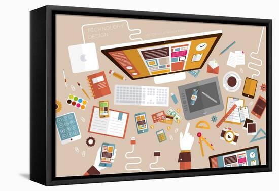 Set of Flat Design Icons. Mobile Phones, Tablet Pc, Marketing Technologies, Mobile Apps, Email, Vid-Ozerina Anna-Framed Stretched Canvas