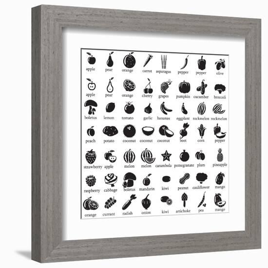 Set of Fruits and Vegetables Icons-strejman-Framed Art Print