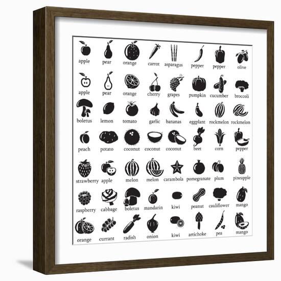 Set of Fruits and Vegetables Icons-strejman-Framed Art Print