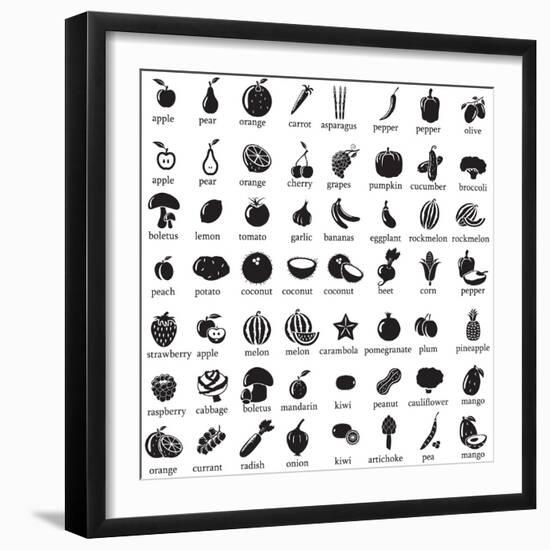 Set of Fruits and Vegetables Icons-strejman-Framed Art Print