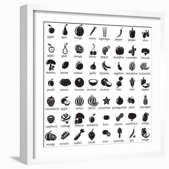 Set of Fruits and Vegetables Icons-strejman-Framed Art Print