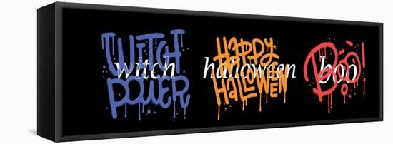 Set of Halloween Urban Graffiti Quotes for Posters or Greeting Cards. Halloween Party Collage Desig-Svetlana Shamshurina-Framed Premier Image Canvas