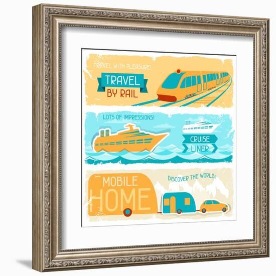 Set Of Horizontal Travel Banners In Retro Style-incomible-Framed Art Print