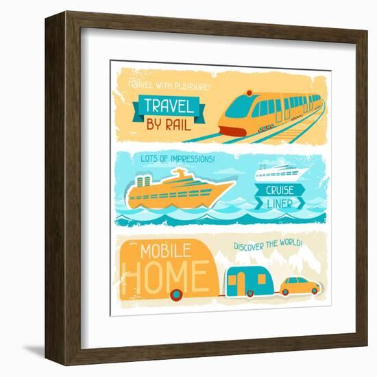 Set Of Horizontal Travel Banners In Retro Style-incomible-Framed Art Print