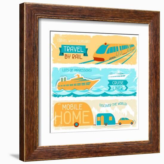 Set Of Horizontal Travel Banners In Retro Style-incomible-Framed Art Print