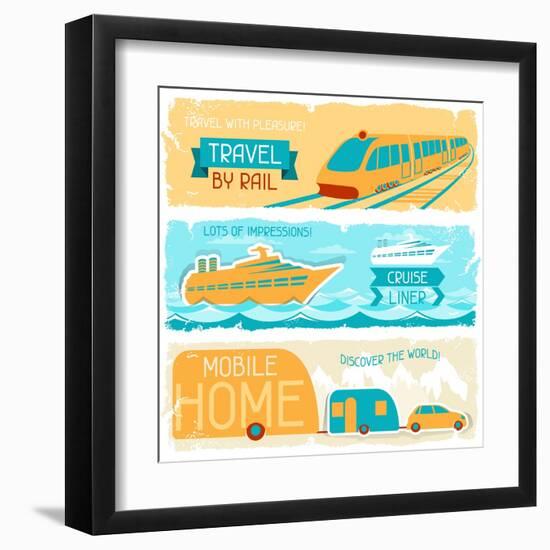 Set Of Horizontal Travel Banners In Retro Style-incomible-Framed Art Print