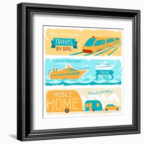 Set Of Horizontal Travel Banners In Retro Style-incomible-Framed Art Print