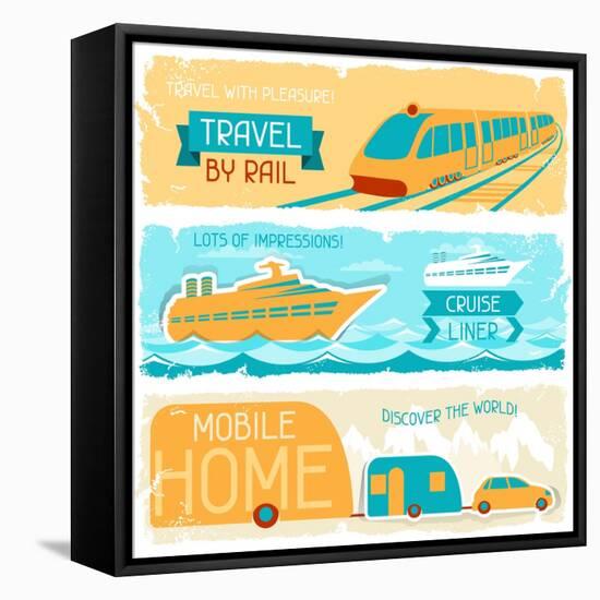 Set Of Horizontal Travel Banners In Retro Style-incomible-Framed Stretched Canvas