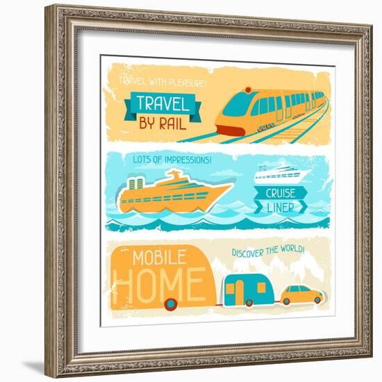 Set Of Horizontal Travel Banners In Retro Style-incomible-Framed Art Print