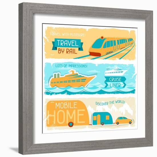 Set Of Horizontal Travel Banners In Retro Style-incomible-Framed Art Print