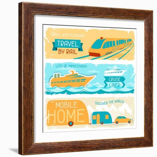 Set Of Horizontal Travel Banners In Retro Style-incomible-Framed Art Print