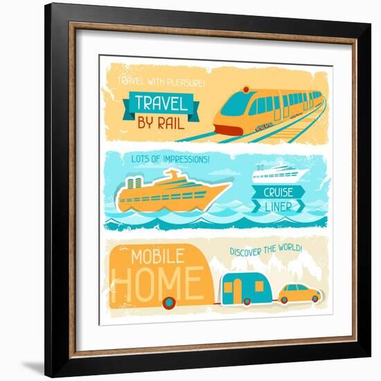 Set Of Horizontal Travel Banners In Retro Style-incomible-Framed Art Print