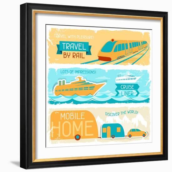 Set Of Horizontal Travel Banners In Retro Style-incomible-Framed Art Print