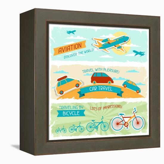 Set Of Horizontal Travel Banners In Retro Style-incomible-Framed Stretched Canvas