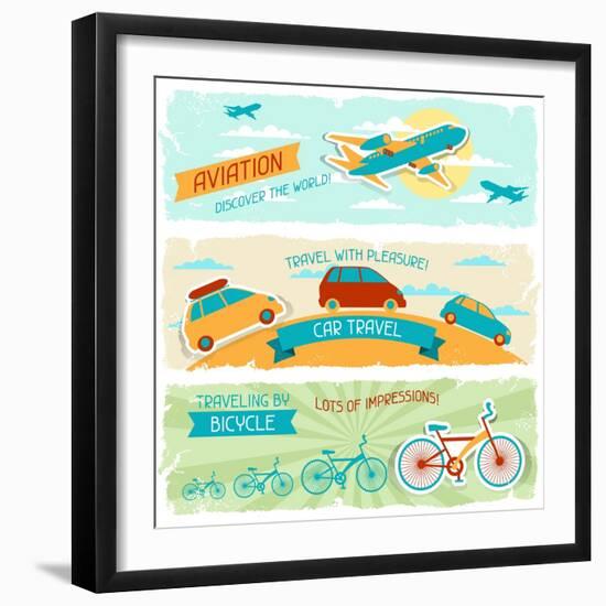 Set Of Horizontal Travel Banners In Retro Style-incomible-Framed Art Print