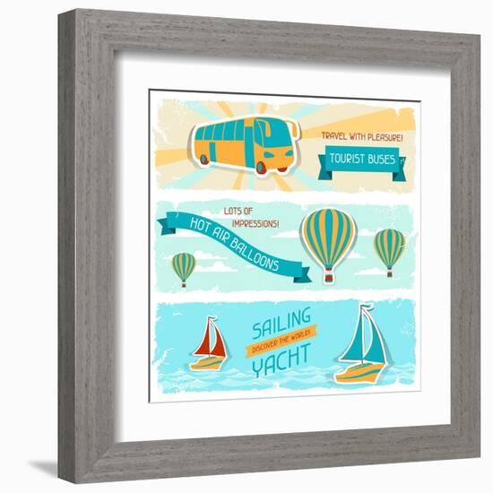 Set Of Horizontal Travel Banners In Retro Style-incomible-Framed Art Print