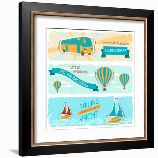 Set Of Horizontal Travel Banners In Retro Style-incomible-Framed Art Print