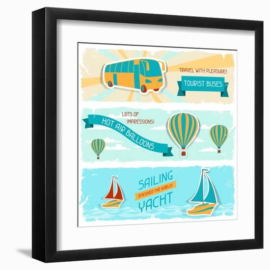 Set Of Horizontal Travel Banners In Retro Style-incomible-Framed Art Print