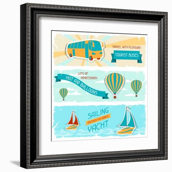 Set Of Horizontal Travel Banners In Retro Style-incomible-Framed Art Print