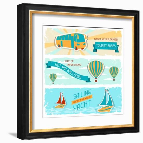 Set Of Horizontal Travel Banners In Retro Style-incomible-Framed Art Print