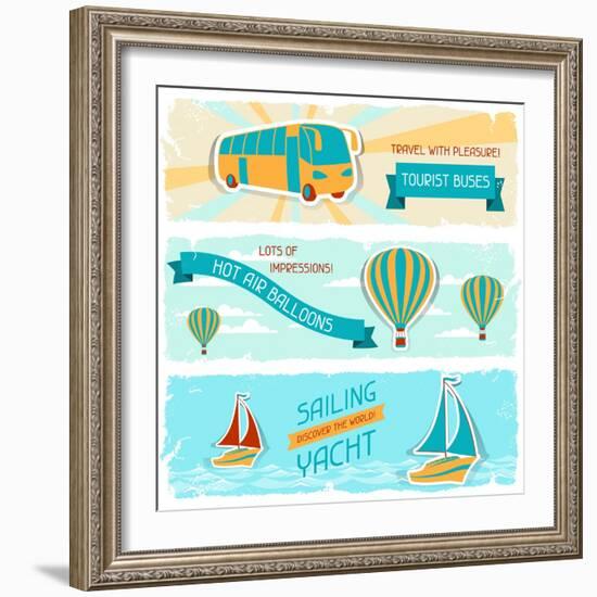 Set Of Horizontal Travel Banners In Retro Style-incomible-Framed Art Print